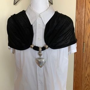 6/$20 Soft Black Silver-Beaded Tassels w/Love Heart Pendant attached EUC